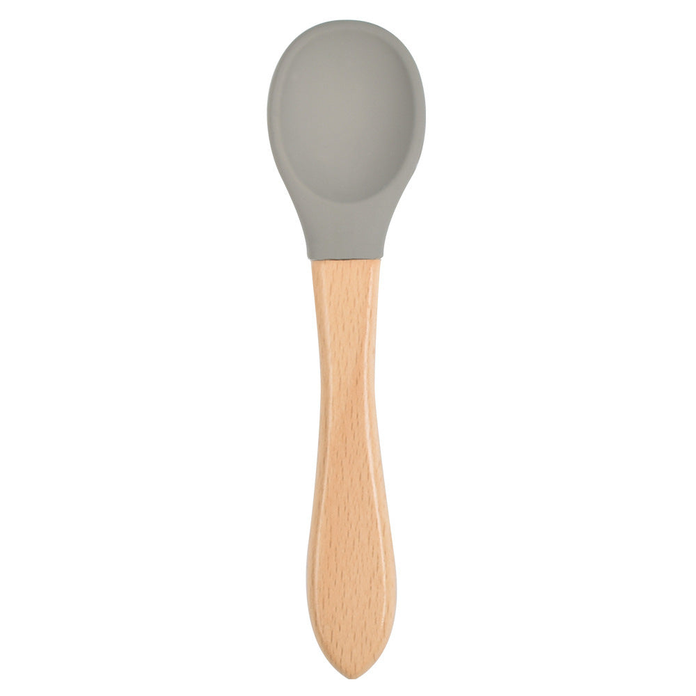 Food Grade Children's Wooden Handle Silicone Spoon Fork Tableware