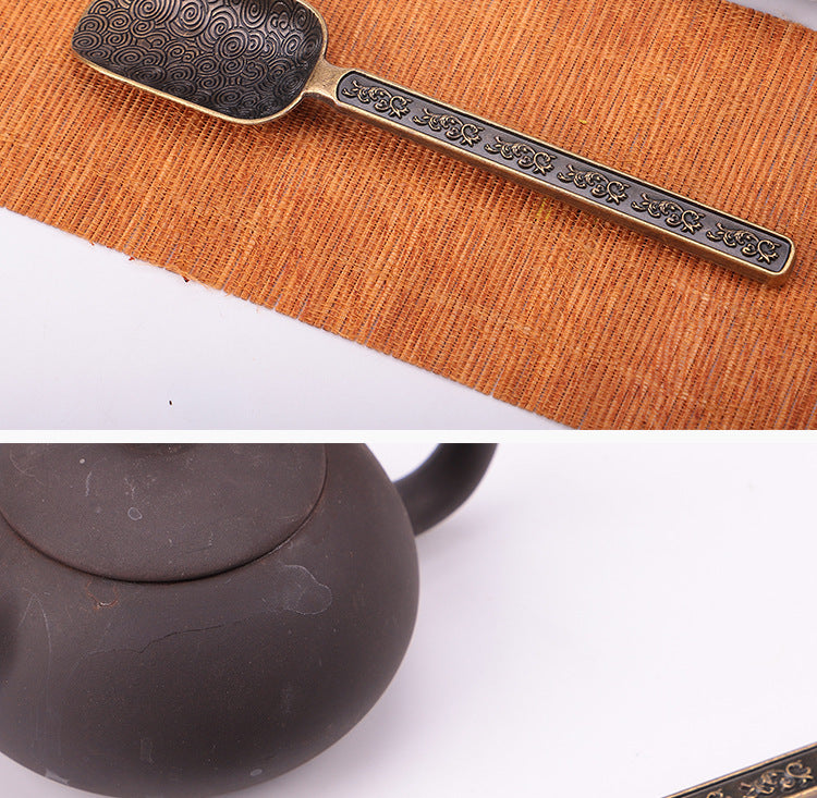 Carved Fu Character Auspicious Clouds Pattern Tea Ceremony Utensils Tea Spoon