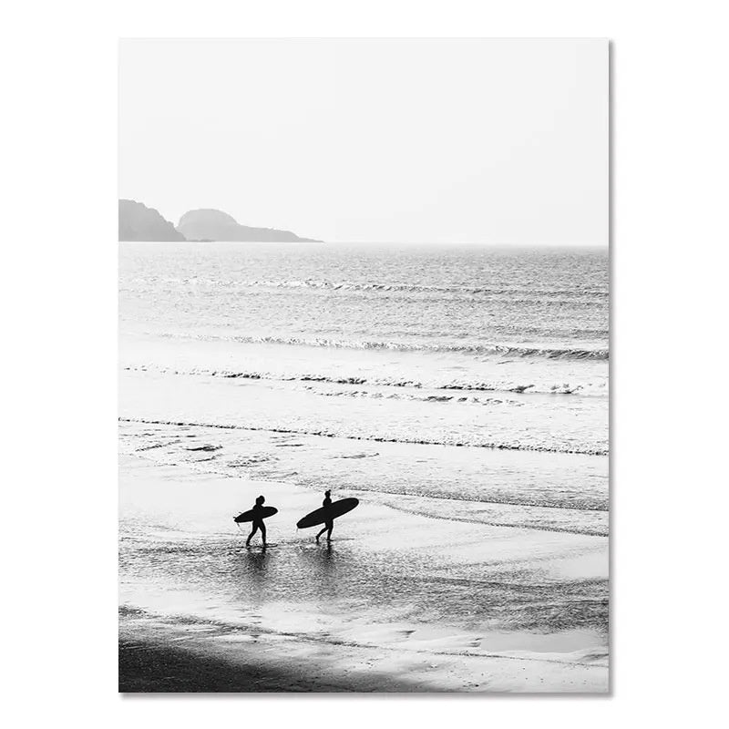 Nordic Modern Black And White Seaside Landscape Holiday Surfing Background Wall Poster Frameless Painting