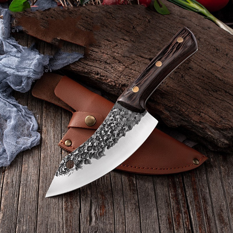 Segmented Forged Leather Sheath Sharp Non-grinding Picnic Knife