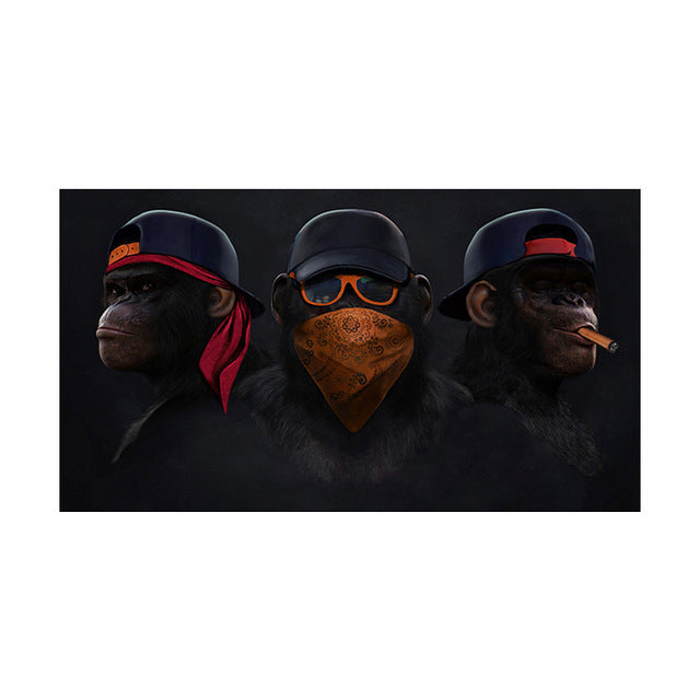 3 Monkeys Poster Cool Graffiti Street Art Canvas Painting Wall Art Living Room Home Decor