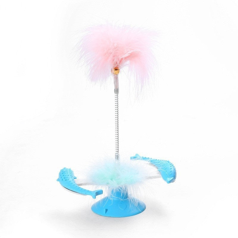 Cat Toy Dolphin Rotating Feather Windmill Suction Cup