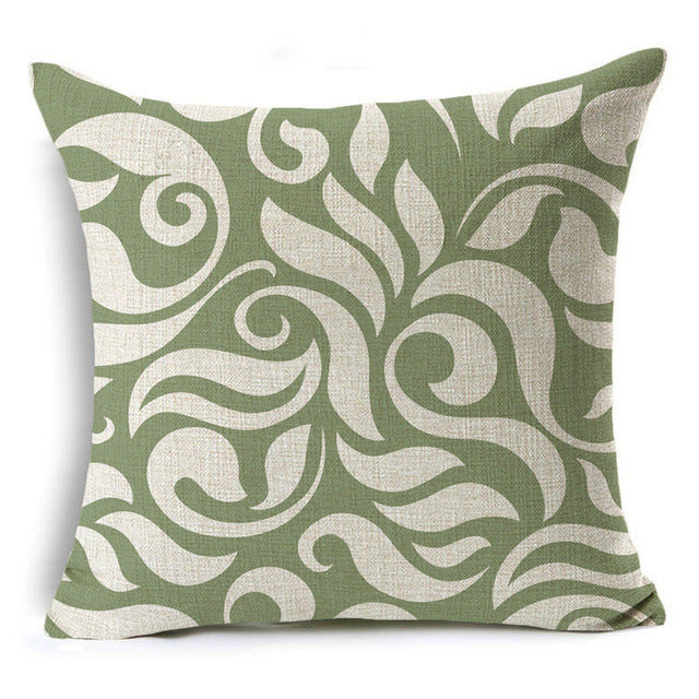 New Green Geometric Print Linen Pillowcase