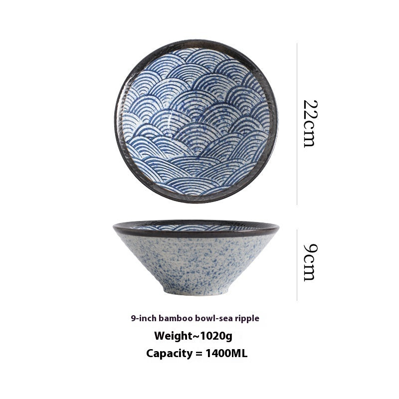 Mild Luxury Retro Tableware Ceramic Qinghai Pattern Ramen Bowl