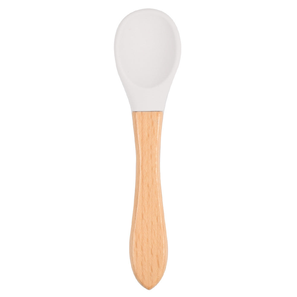 Food Grade Children's Wooden Handle Silicone Spoon Fork Tableware