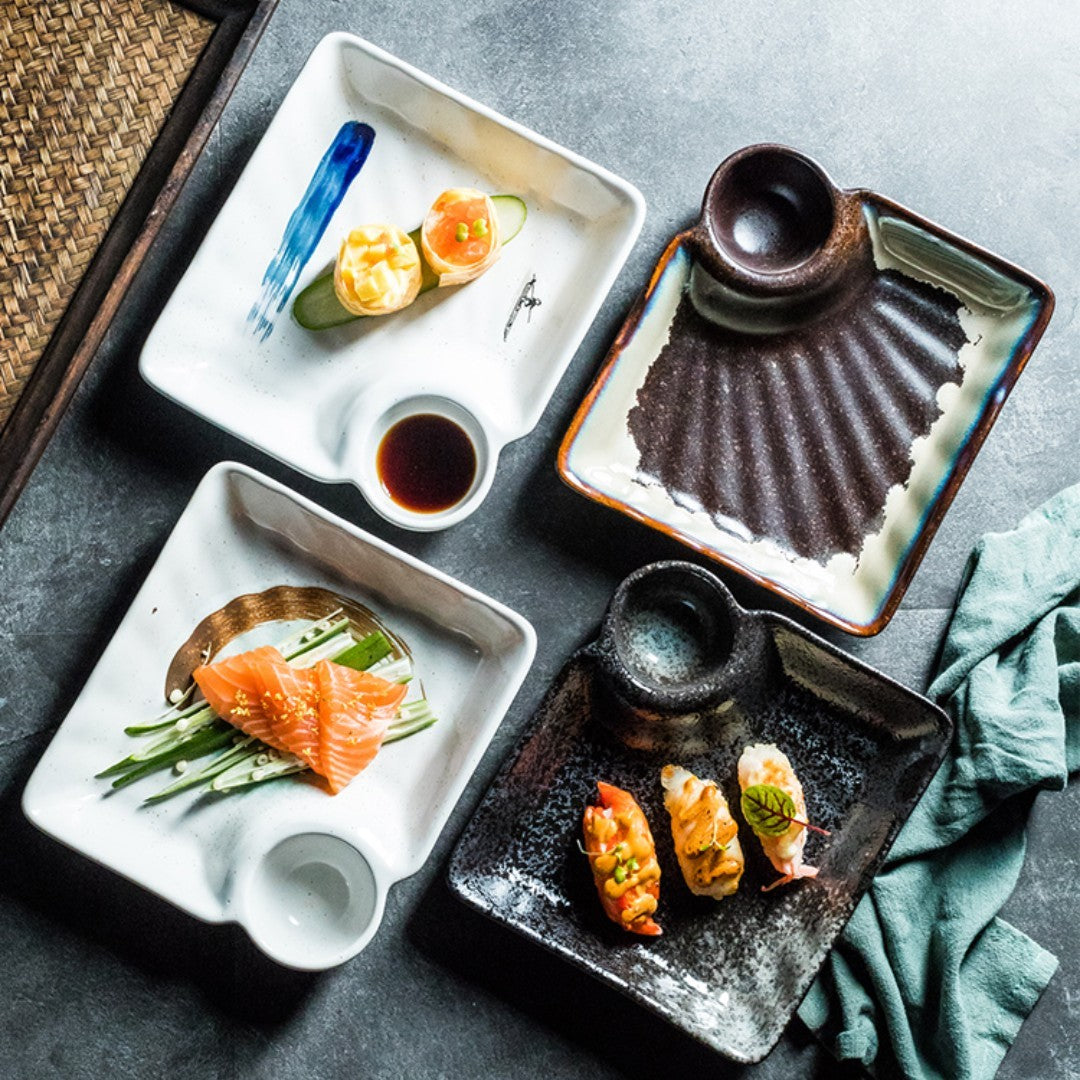 Japanese Creative Ceramic Dumpling Special Plate Comes With Vinegar Plate