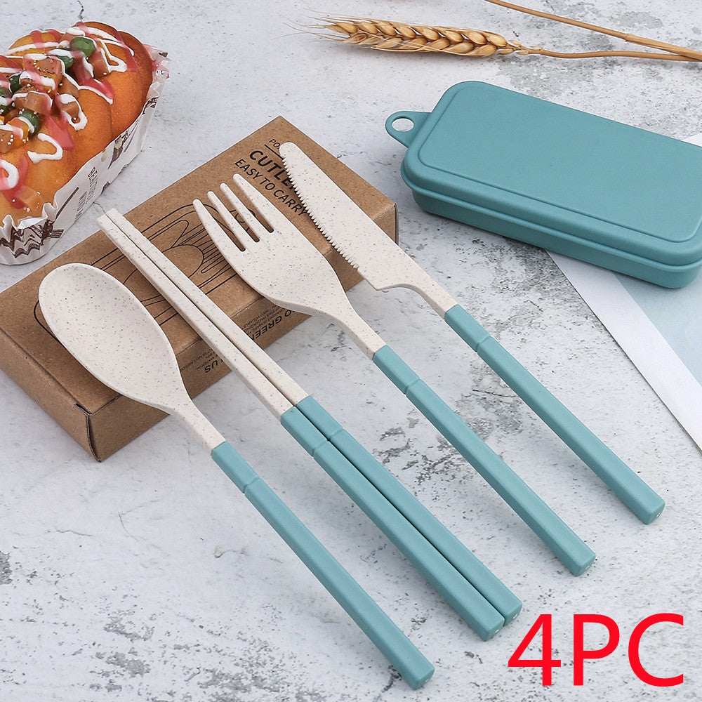 Outdoor Portable Wheat Straw Cutlery Box Set Of Three