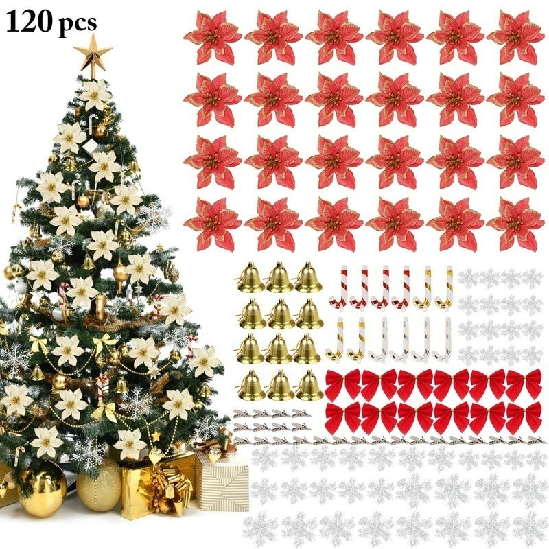 120 Pcs Christmas Flower Set Christmas Tree Decoration Pendant Plastic Flower Simulation