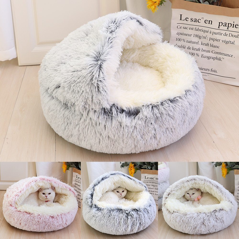 Deep Sleep Half-pack Semi-enclosed Dual-use Plush Round Pet Bed