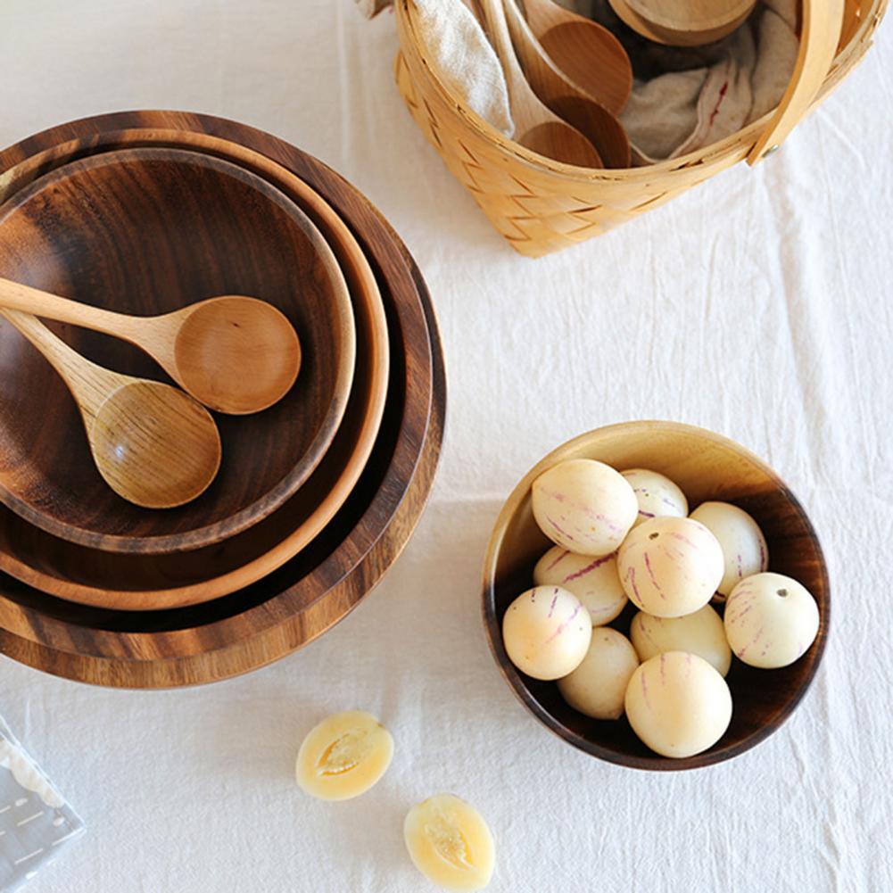 Kitchen Natural Wooden Bowl Household Fruit Bowl Salad Bowl For Home Restaurant Food Container Wooden Utensils Note The Size Hot