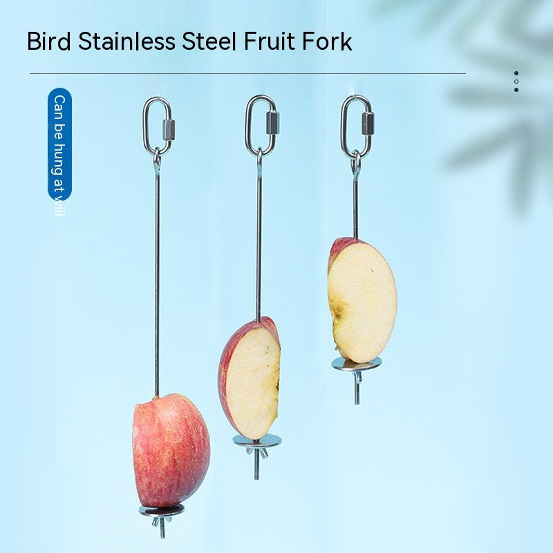 Parrot Stainless Steel Fruit Fork Hanging Toy