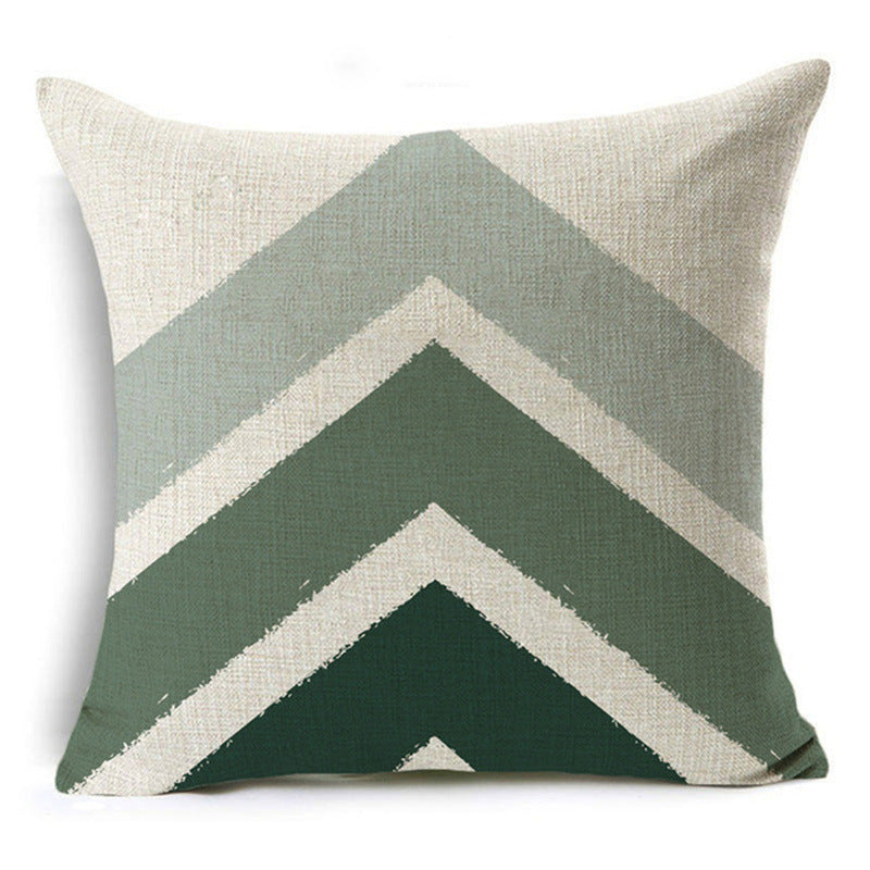 New Green Geometric Print Linen Pillowcase