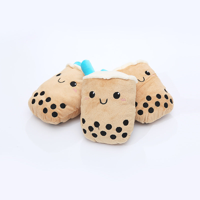 Dog Plush Toy Cute Milk Tea Shape Resistant To Biting Teeth