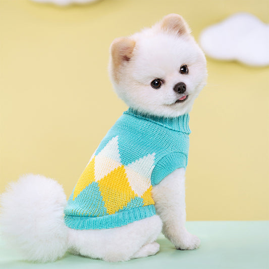 Warm Striped Floral Sweater Elastic Two-leg Lapel Dog Cat Knitted Wool Clothes