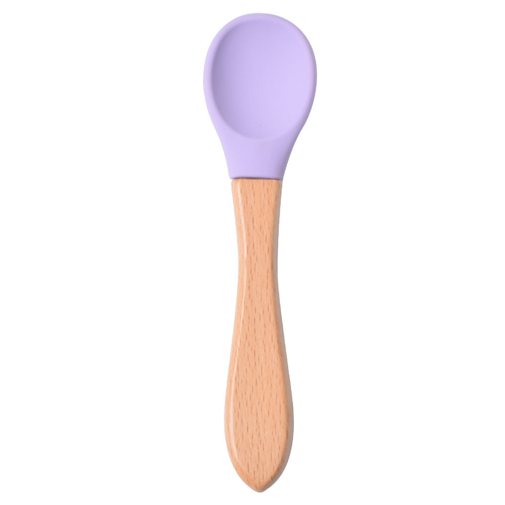 Food Grade Children's Wooden Handle Silicone Spoon Fork Tableware