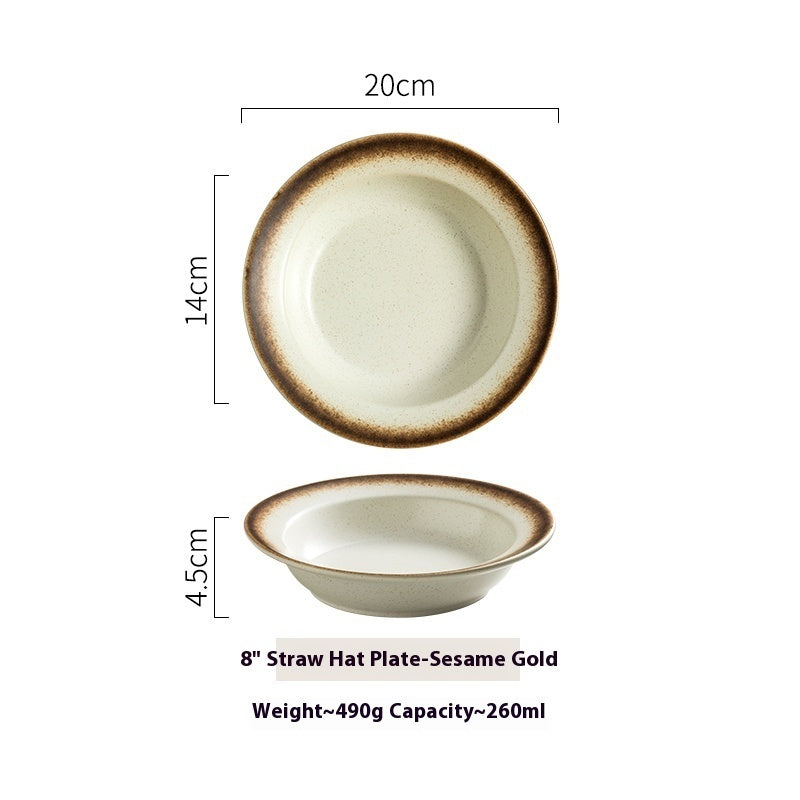 Straw Hat Plate Household Ceramic Flat Plate