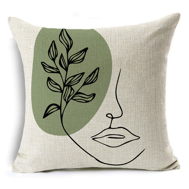 New Green Geometric Print Linen Pillowcase