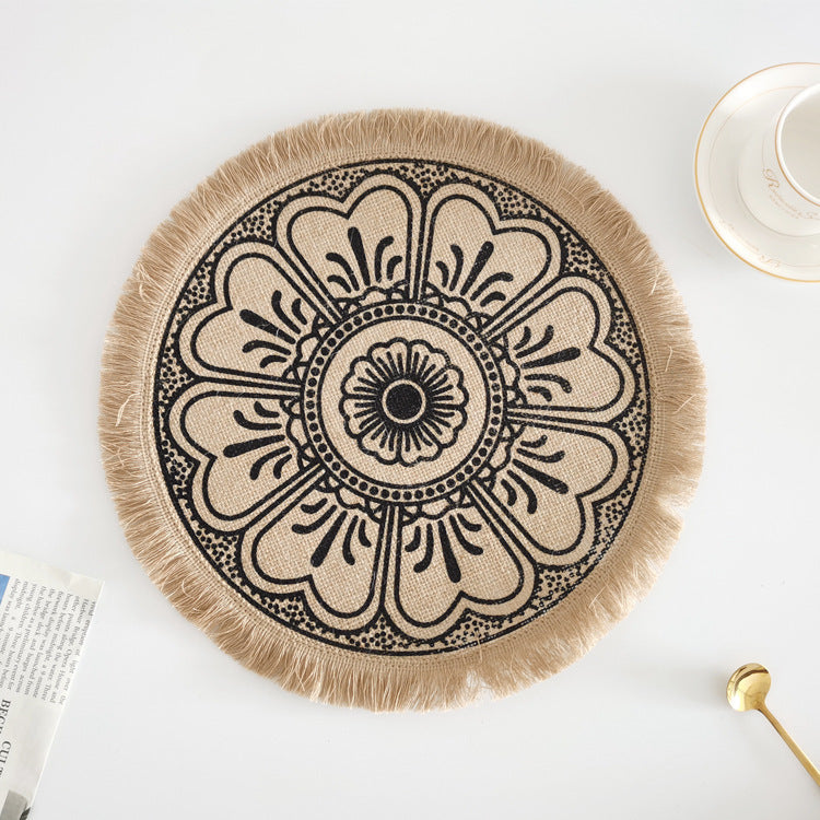 Nordic Braided Placemat Jute Decorative Round Fringe Edge