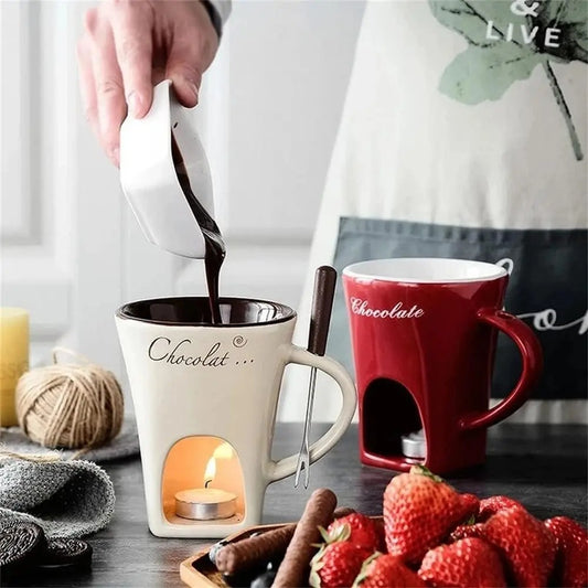 Fondue Mug Set Personal Mini Fondue Pots Chocolate Cheese Ice Cream Fondue Maker Kit Individual Butter Melter Cup Small Warmer Kitchen Gadgets