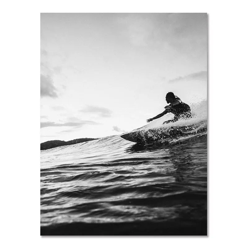 Nordic Modern Black And White Seaside Landscape Holiday Surfing Background Wall Poster Frameless Painting