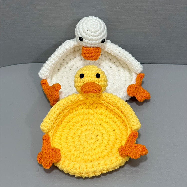 Crocheted Cute Duck Polyester Teacup Mat Heat Insulation