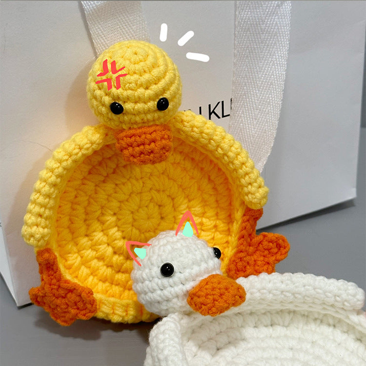 Crocheted Cute Duck Polyester Teacup Mat Heat Insulation