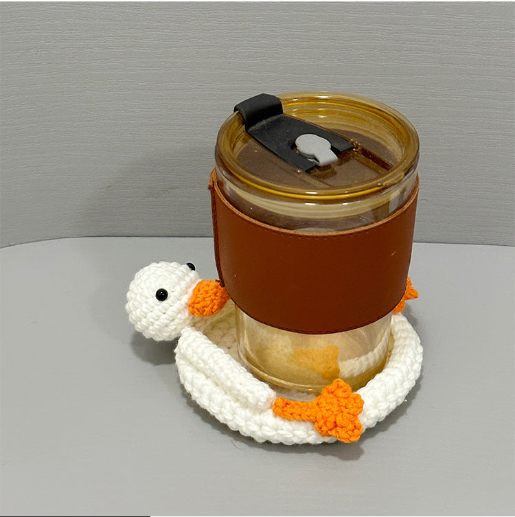 Crocheted Cute Duck Polyester Teacup Mat Heat Insulation