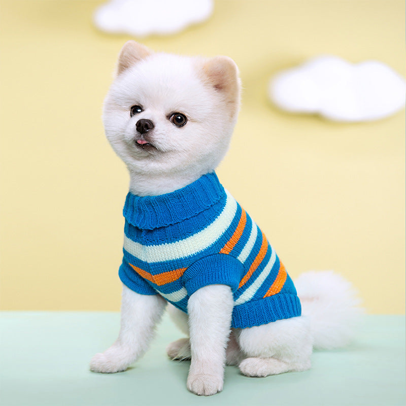 Warm Striped Floral Sweater Elastic Two-leg Lapel Dog Cat Knitted Wool Clothes