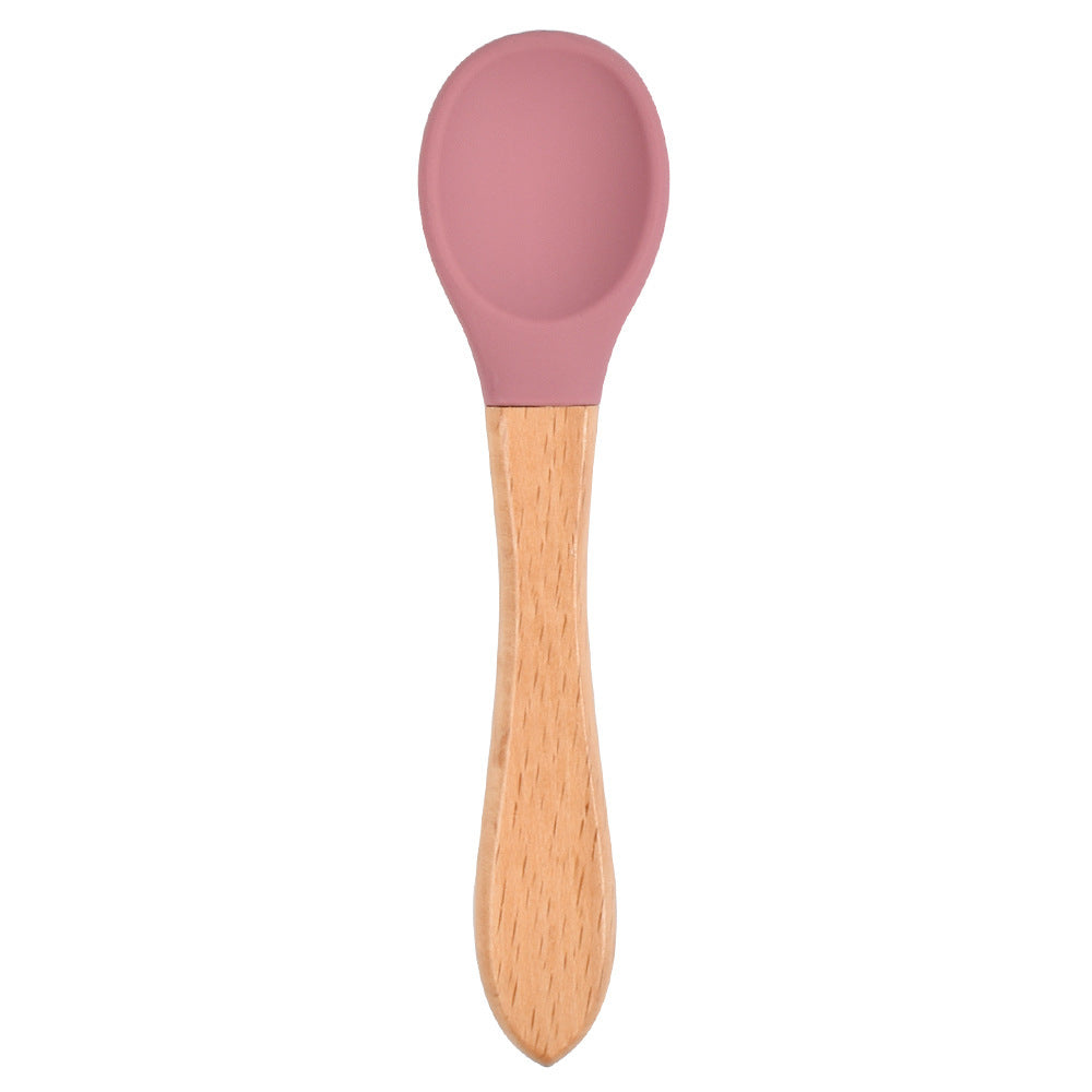 Food Grade Children's Wooden Handle Silicone Spoon Fork Tableware