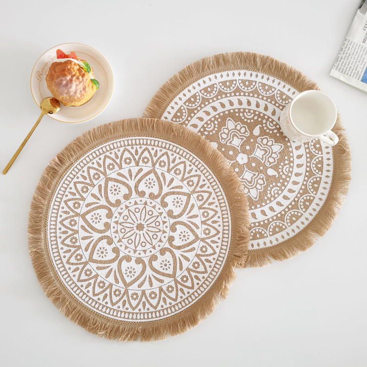 Nordic Braided Placemat Jute Decorative Round Fringe Edge