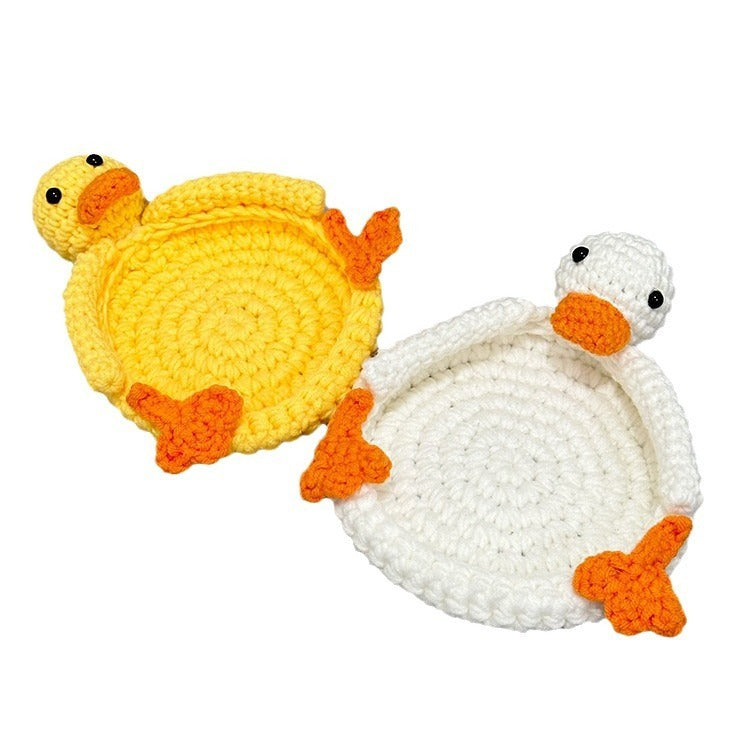 Crocheted Cute Duck Polyester Teacup Mat Heat Insulation