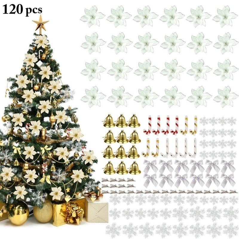 120 Pcs Christmas Flower Set Christmas Tree Decoration Pendant Plastic Flower Simulation