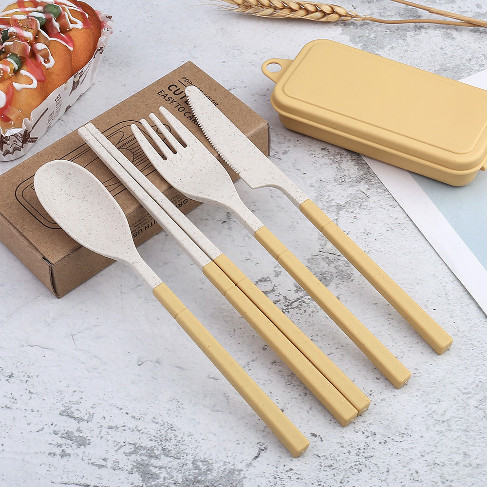 Outdoor Portable Wheat Straw Cutlery Box Set Of Three