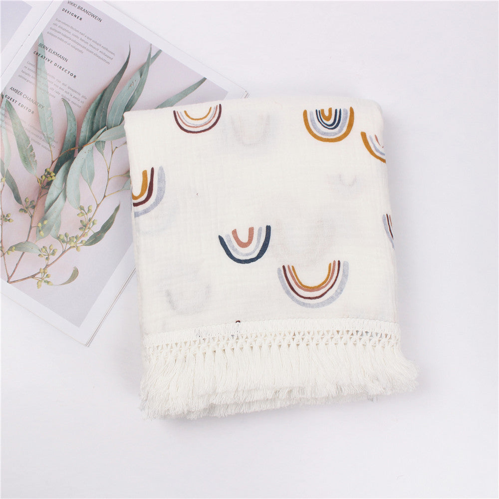 Children's Cotton Printed Tassel Blanket Baby Gauze