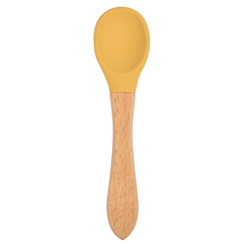 Food Grade Children's Wooden Handle Silicone Spoon Fork Tableware