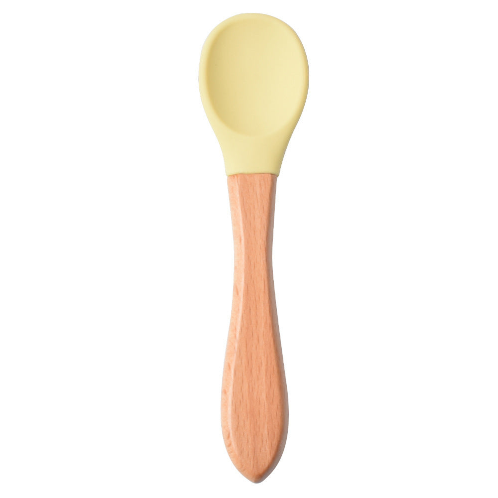 Food Grade Children's Wooden Handle Silicone Spoon Fork Tableware